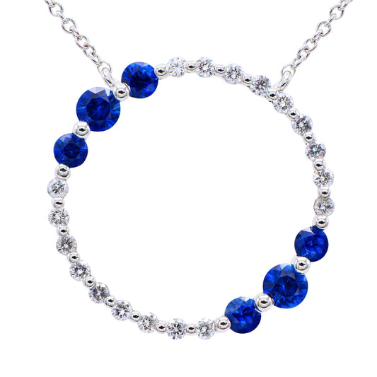 14K White Gold Sapphire and Diamond Circle Necklace, 0.4ct