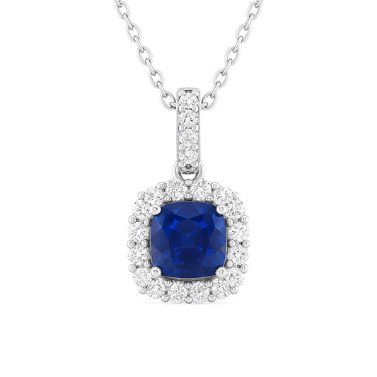 Handmade 18K White Gold Blue Sapphire Diamond Pendant, 1.54ct