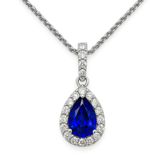 Handmade 18K White Gold Blue Sapphire Pendant, 1.67ct