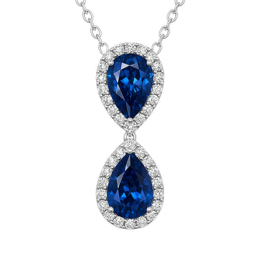 Handmade 18K White Gold Blue Sapphire Pendant, 8-9mm, 4.13ct