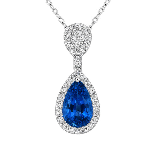 Handmade 18K White Gold Blue Sapphire Pendant, 3.22ct