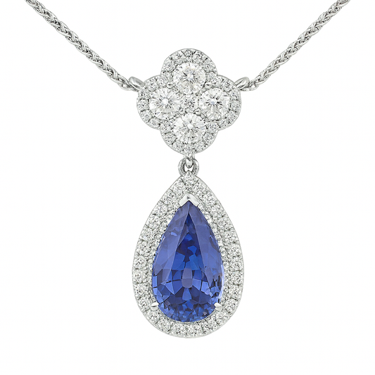 Handmade 18K White Gold Blue Sapphire Pendant, 2.23ct