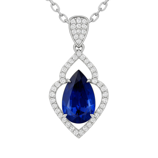 Handmade 18K White Gold Blue Sapphire Pendant, 10-11mm, 2.28ct
