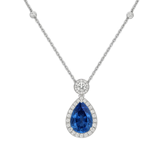 Handmade 18K White Gold Sapphire Pendant, 3.4ct