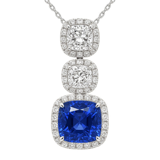 Handmade 18K White Gold Blue Sapphire Pendant, 3.38ct