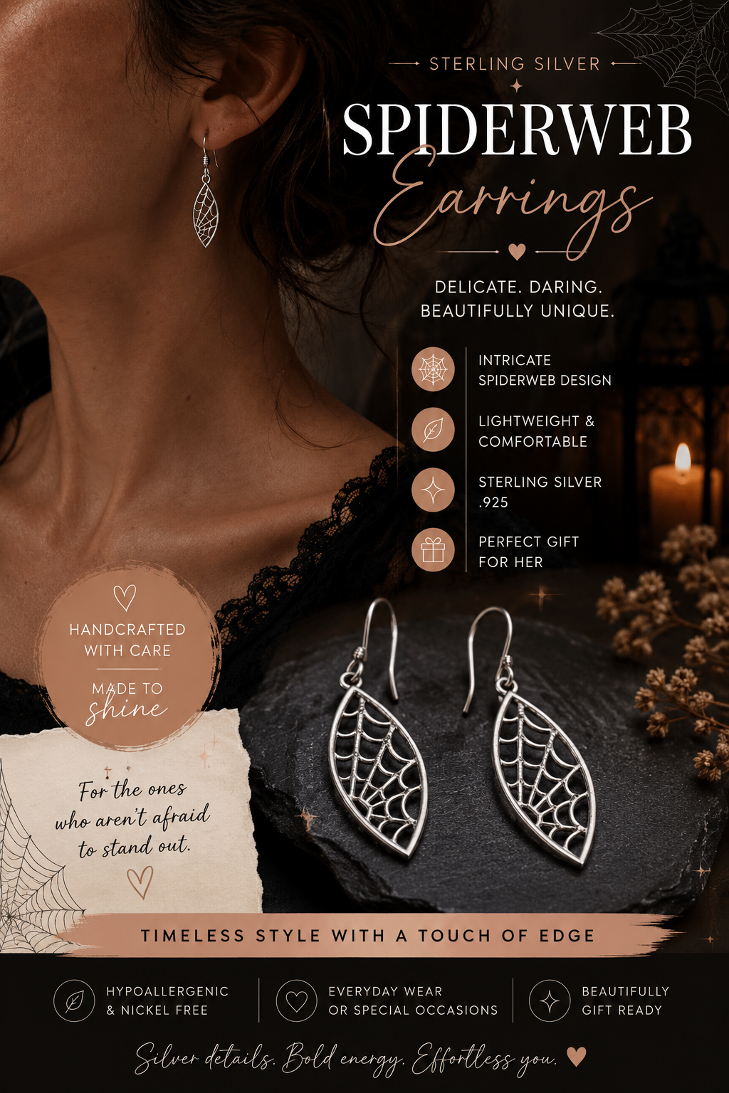 Sterling Silver Spiderweb Earrings