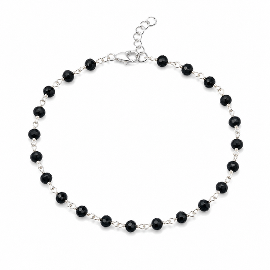 Black Spinel Sterling Silver Wire Wrapped Bracelet