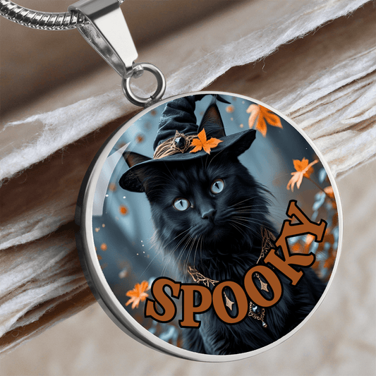 Spooky Halloween Witchy Cat Pendant Necklace