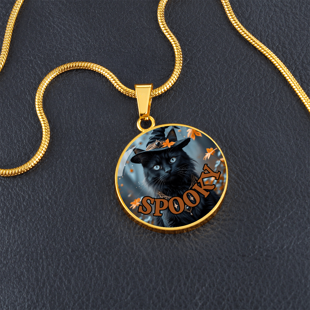 Spooky Halloween Witchy Cat Pendant Necklace
