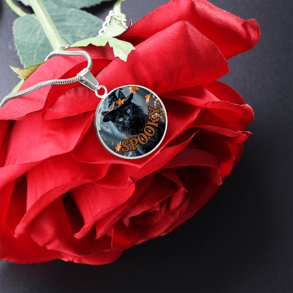 Spooky Halloween Witchy Cat Pendant Necklace
