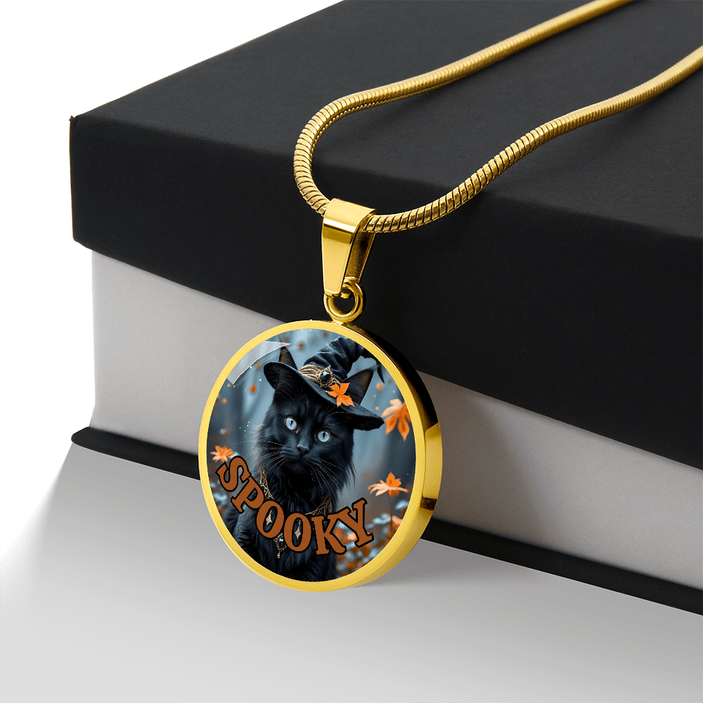 Spooky Halloween Witchy Cat Pendant Necklace