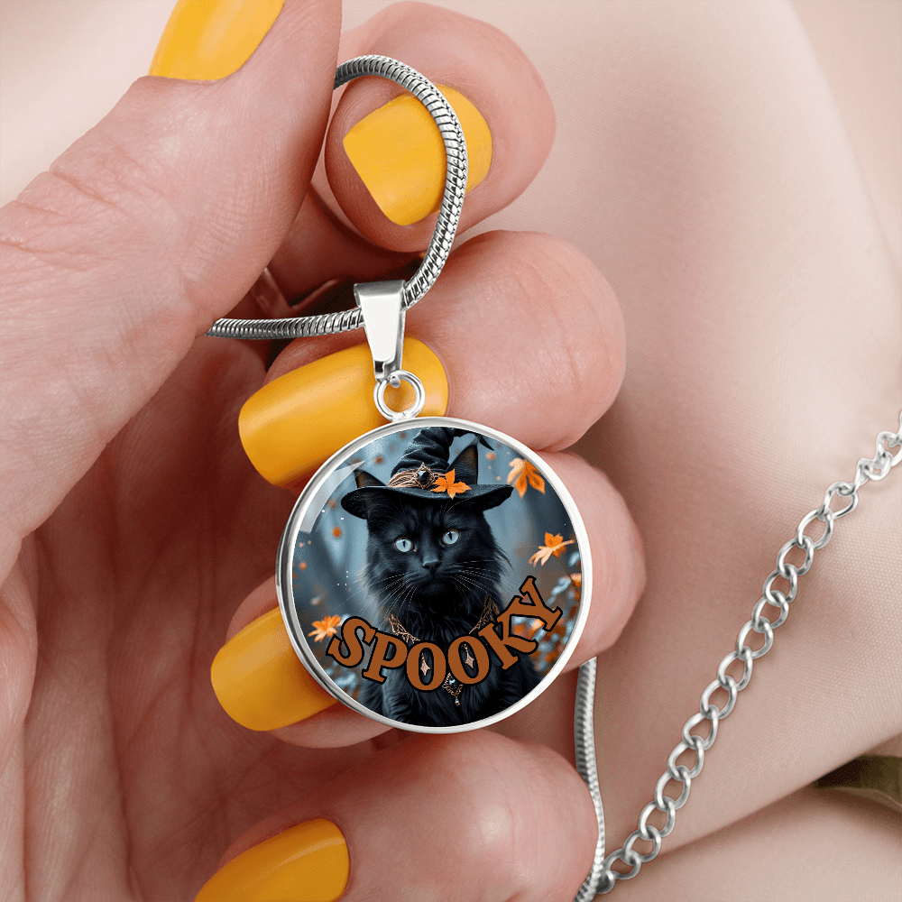 Spooky Halloween Witchy Cat Pendant Necklace