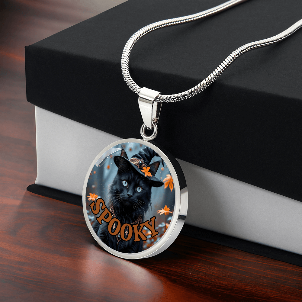 Spooky Halloween Witchy Cat Pendant Necklace