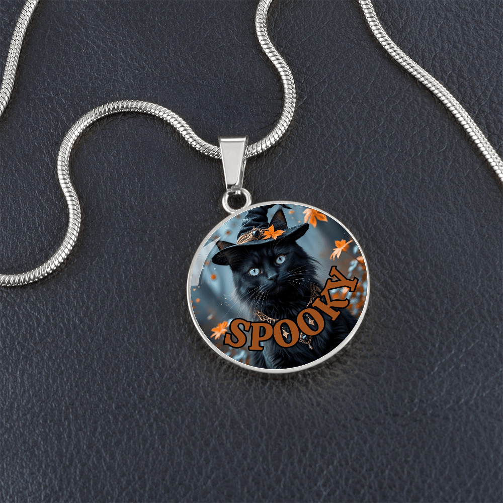Spooky Halloween Witchy Cat Pendant Necklace