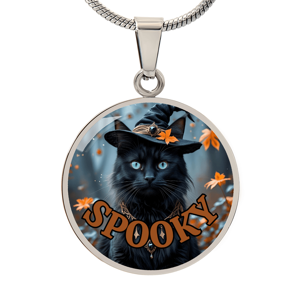 Spooky Halloween Witchy Cat Pendant Necklace