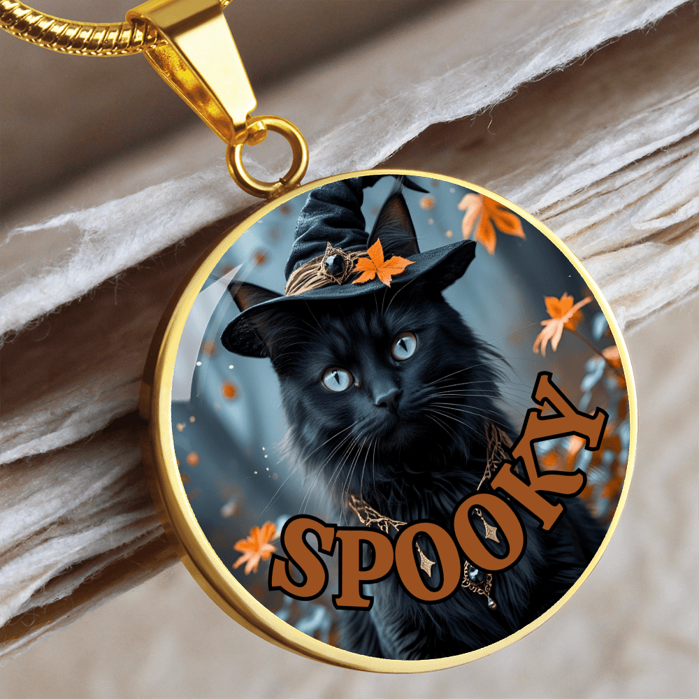 Spooky Halloween Witchy Cat Pendant Necklace