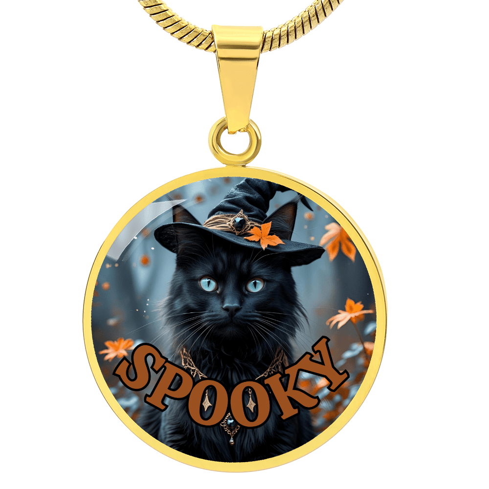 Spooky Halloween Witchy Cat Pendant Necklace