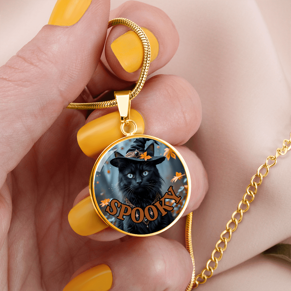 Spooky Halloween Witchy Cat Pendant Necklace