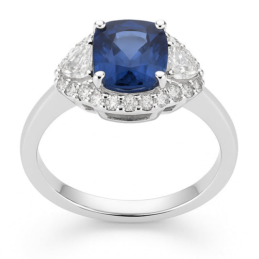 Handmade 18K White Gold Blue Sapphire Ring, 1.38ct