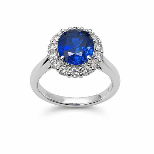 Handmade 18K White Gold Blue Sapphire Ring, 1.97ct