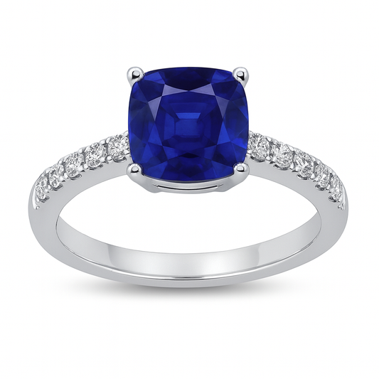 Handmade 18K White Gold Blue Sapphire Ring, 2.07ct
