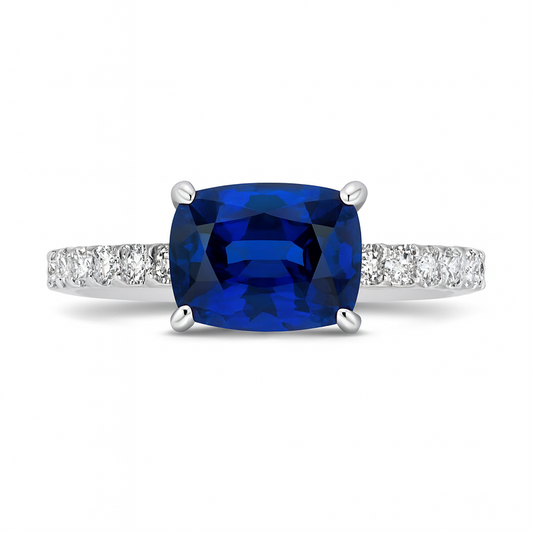 Handmade 18K White Gold Blue Sapphire Ring, 2.08ct