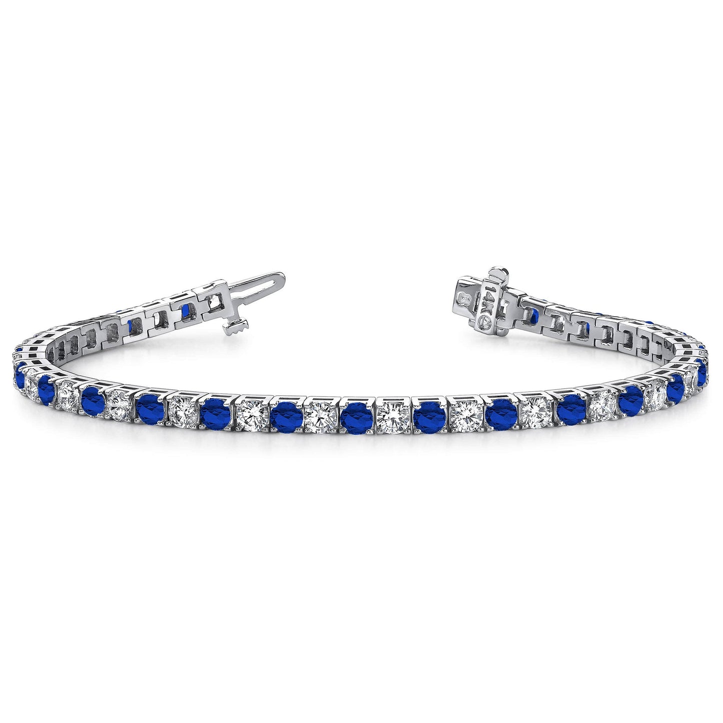 14K White Gold Blue Sapphire Tennis Bracelet, 1.4ct