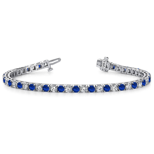 14K White Gold Sapphire Diamond Tennis Bracelet, 4.3ct