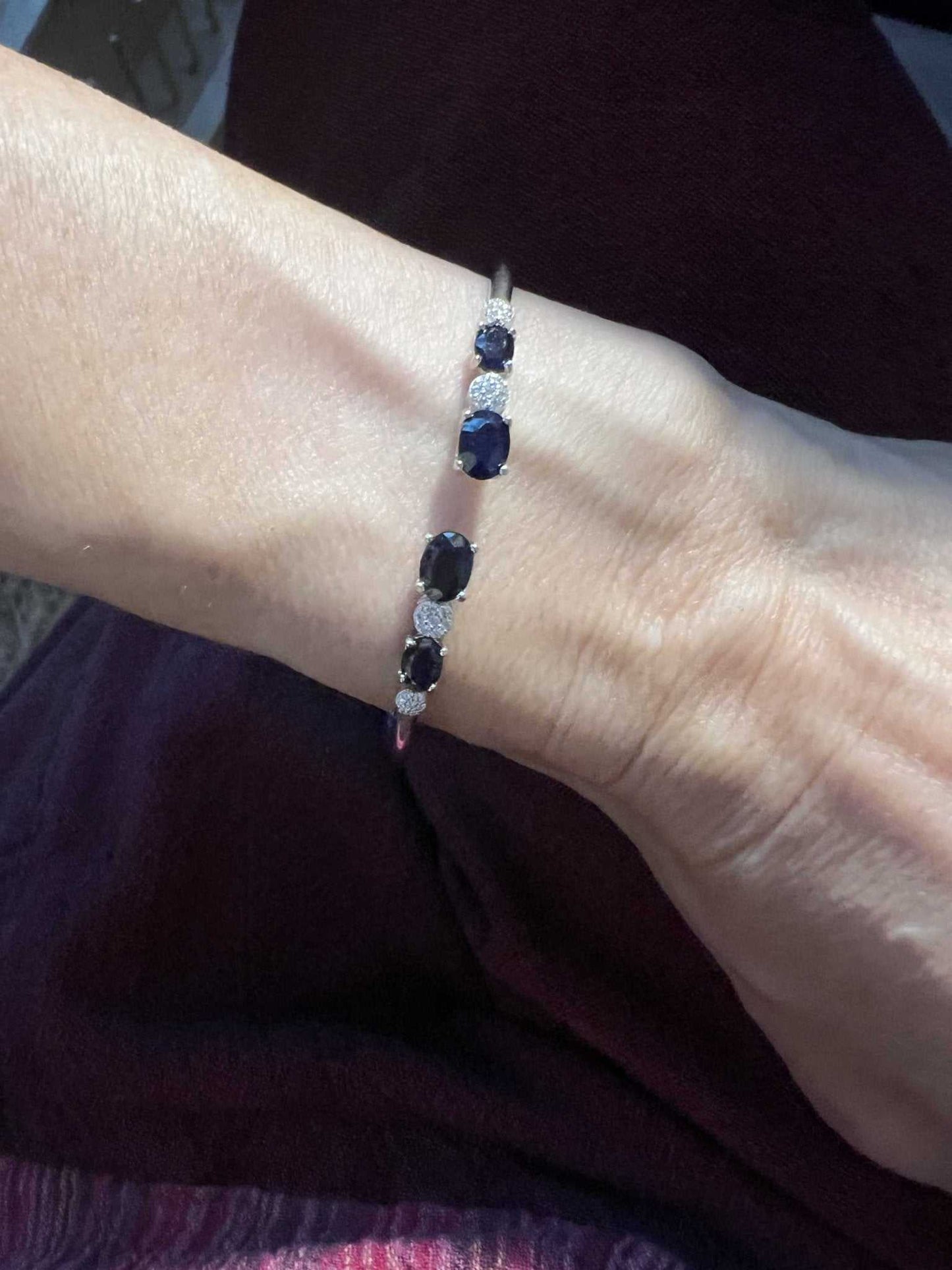 Sterling Silver Bracelet with Dark Blue Sapphire Stones: Embrace Wisdom and Prosperity