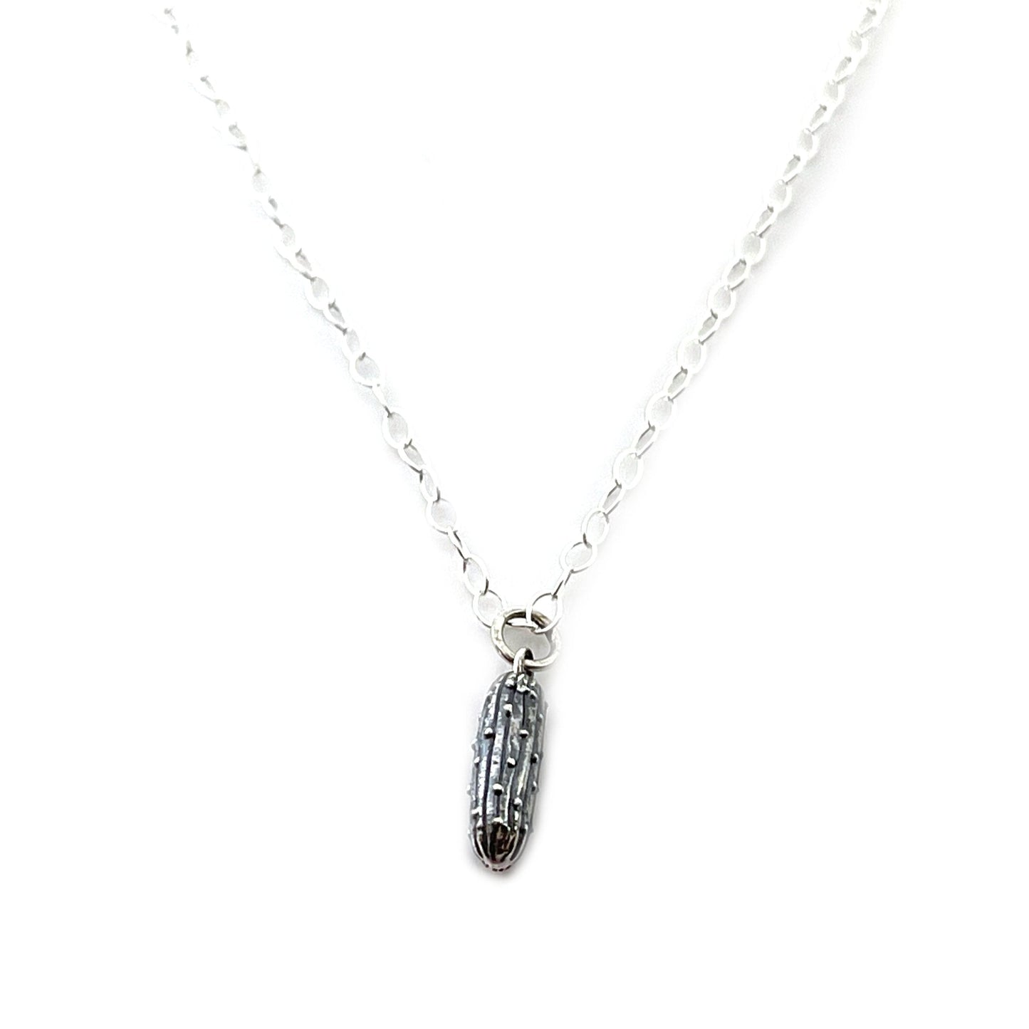 Pickle Charm Necklace - Sterling Silver Jewelry - Handmade Jewelry - Gift for Her
