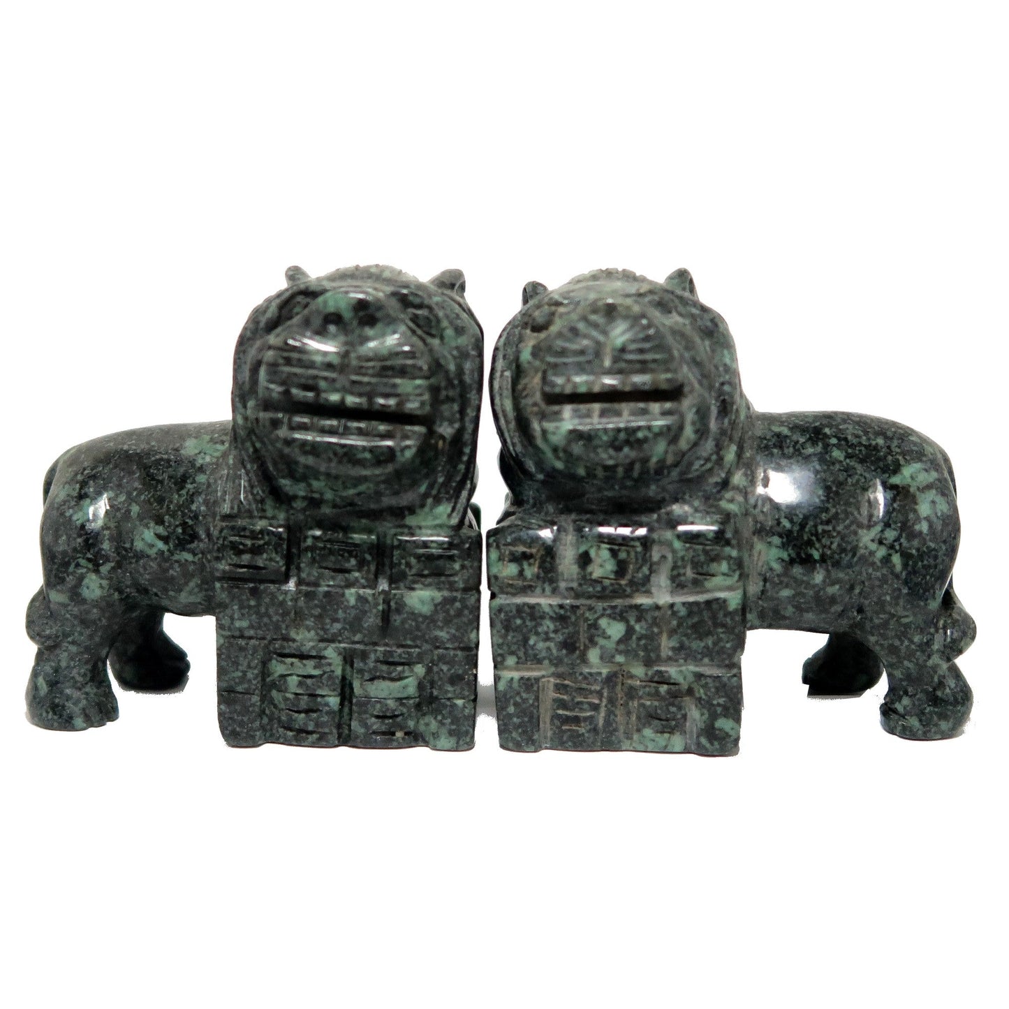 Stone Fu Dog Green Black Mythical Dragon Pair