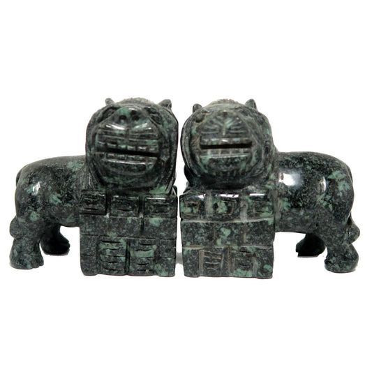 Stone Fu Dog Green Black Mythical Dragon Pair