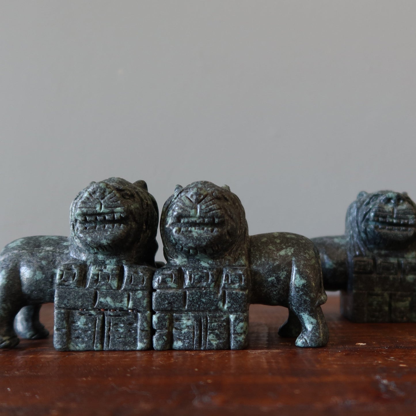 Stone Fu Dog Green Black Mythical Dragon Pair