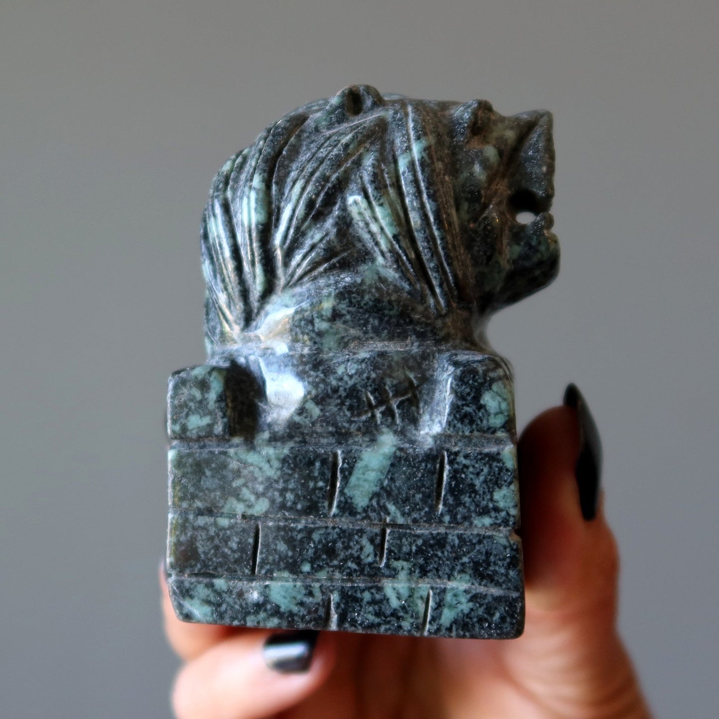 Stone Fu Dog Green Black Mythical Dragon Pair