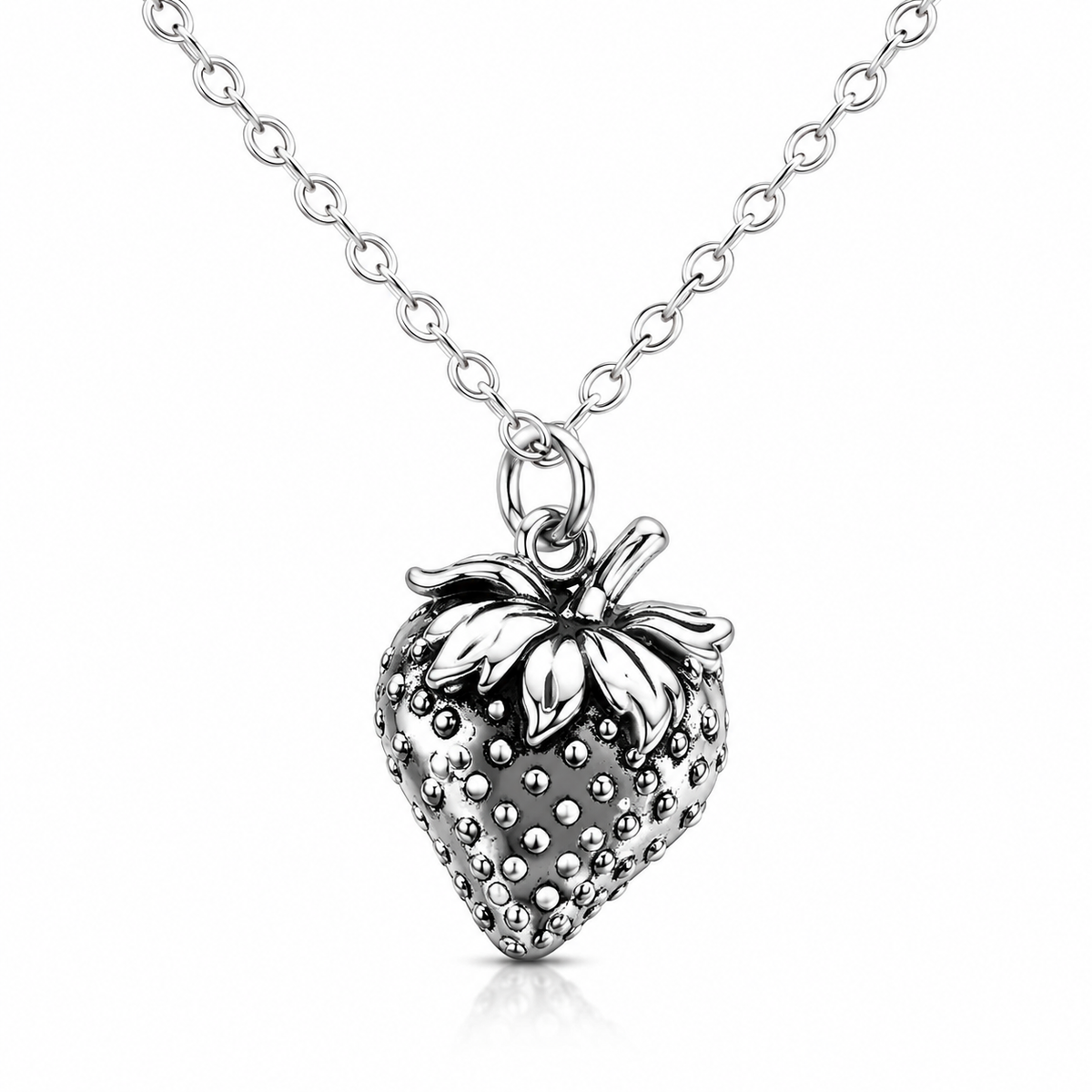 Strawberry Fruit Food Charm Sterling Silver Necklace