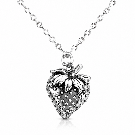 Strawberry Fruit Food Charm Sterling Silver Necklace