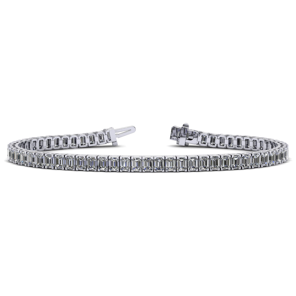 18K White Gold Emerald Cut Tennis Bracelet, 10ct