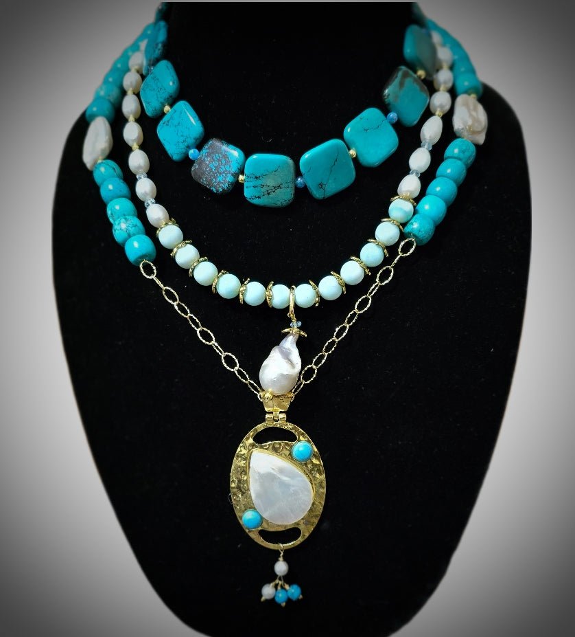 "The Deep Blue Sea" |Turquoise and Freshwater Pearl Necklace