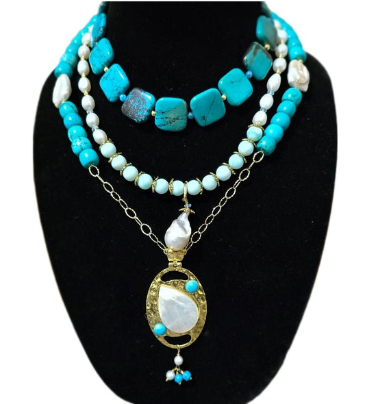 "The Deep Blue Sea" |Turquoise and Freshwater Pearl Necklace