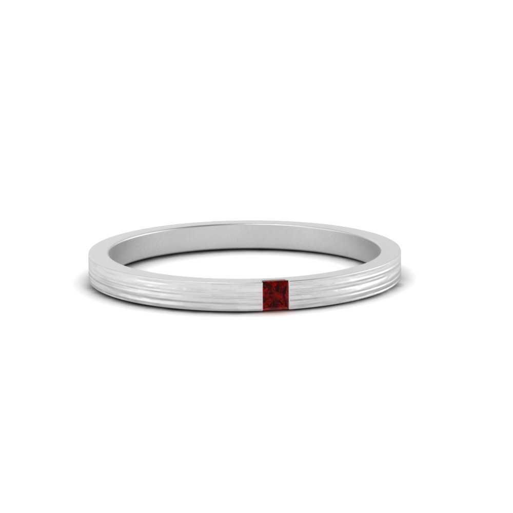 Thin Princess Cut Mens Band Ring