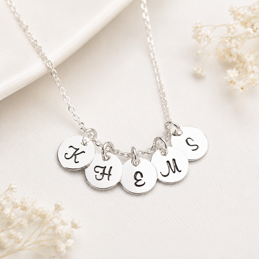 Tiny Initial Necklace - Hand Stamped Sterling Silver Initial Necklace