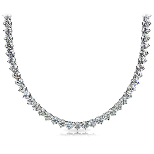 14K White Gold 3 Prong Diamond Tennis Necklace, 6.4ct