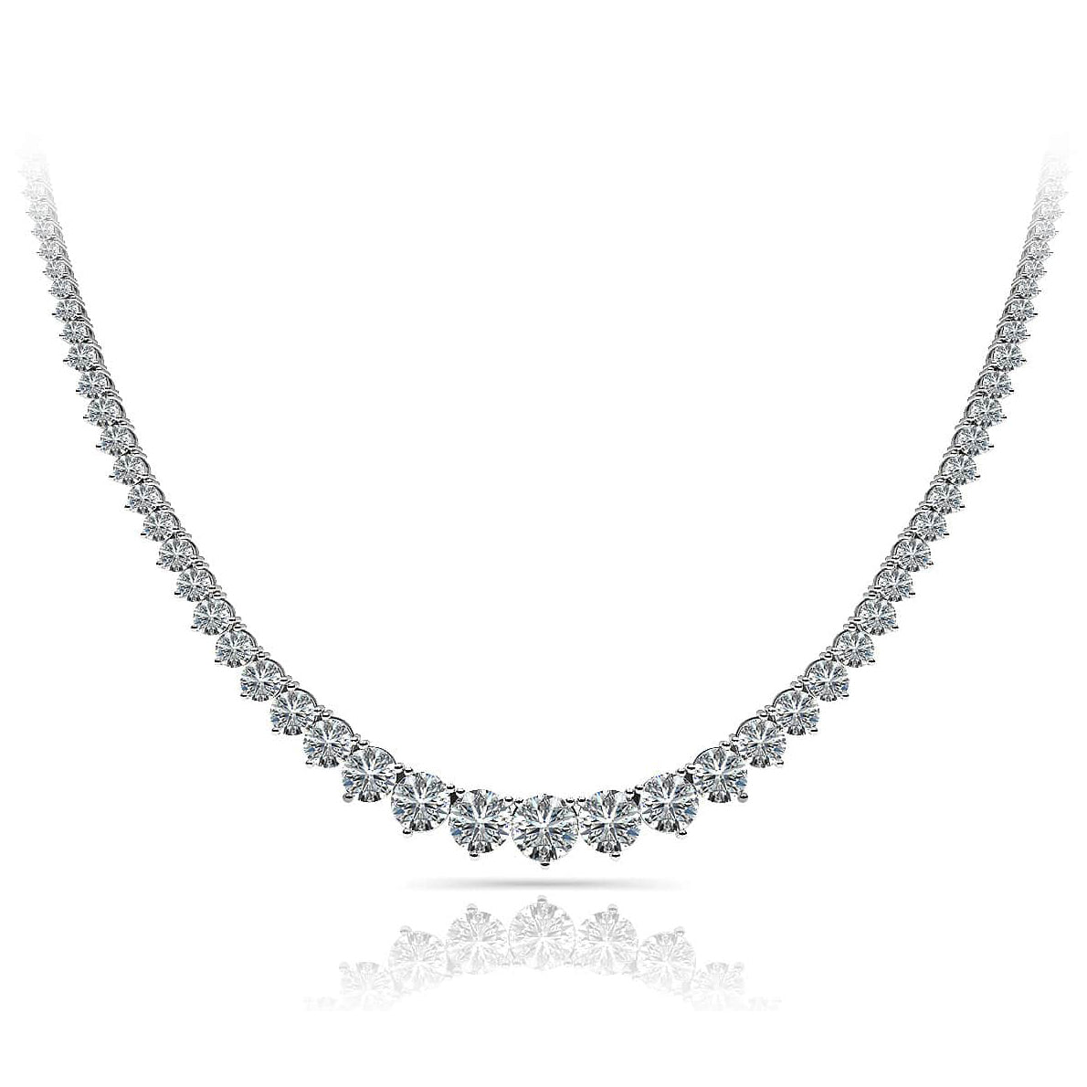 18K White Gold Diamond Riviera Necklace Graduated, 15ct