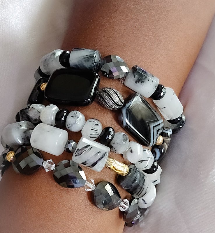Tourmaline Quartz and Black Moissanite Bracelet