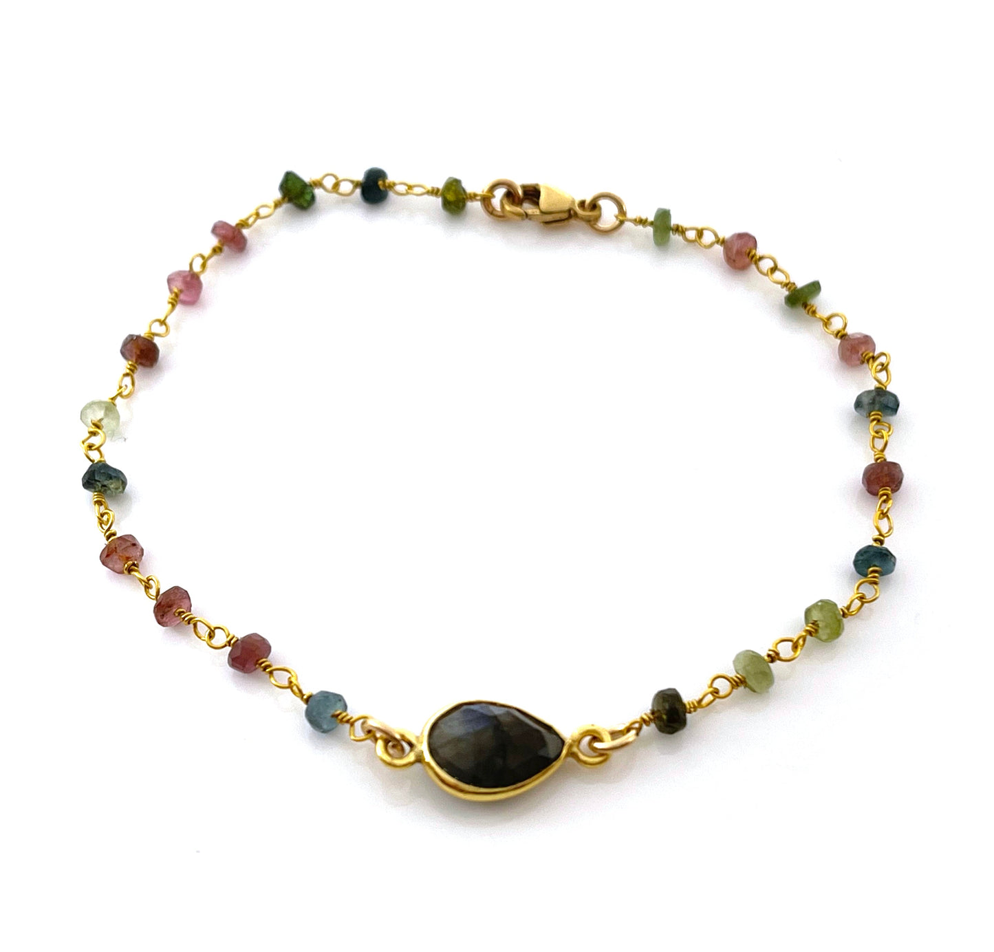 Labradorite and Tourmaline Gold Bracelet