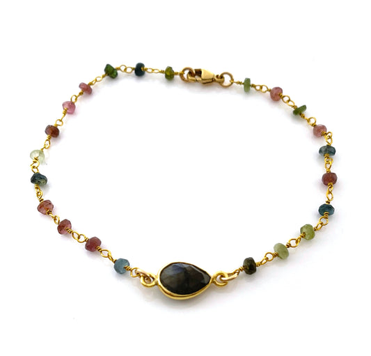Labradorite and Tourmaline Gold Bracelet