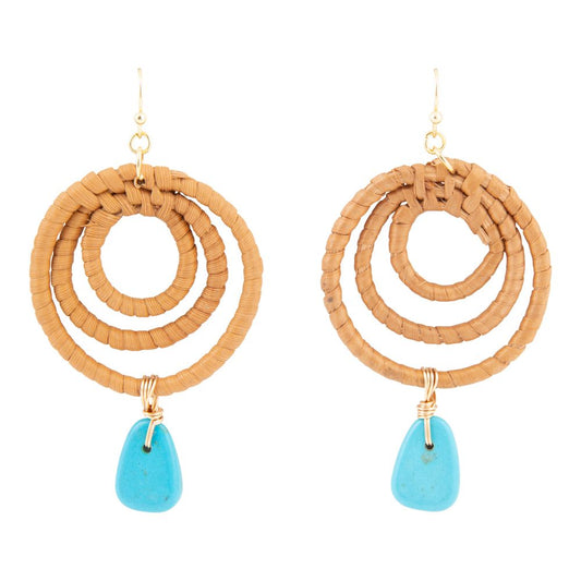 Tulum Blue Magnesite Rattan Golden Drop Earrings