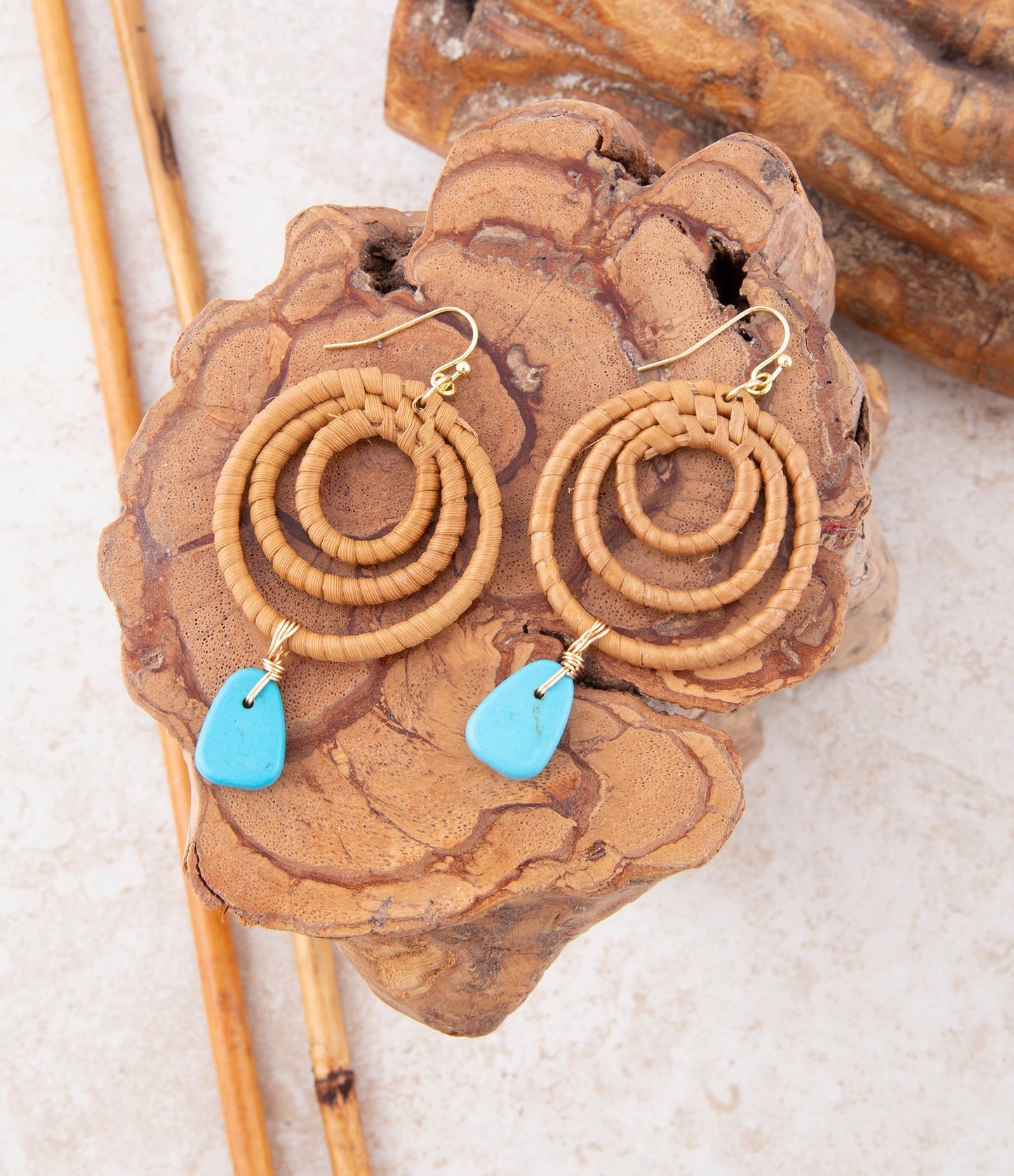 Tulum Blue Magnesite Rattan Golden Drop Earrings