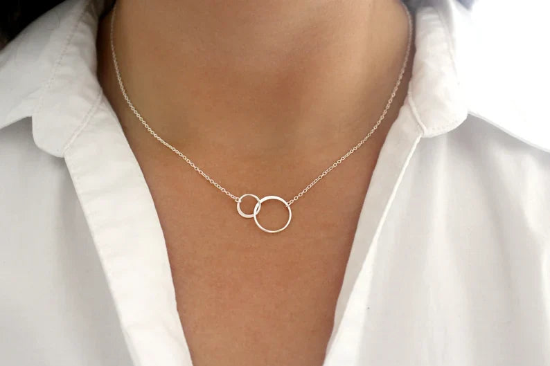 Two Circle Interlocking Link Sterling Silver Necklace - Mother and Child Jewelry