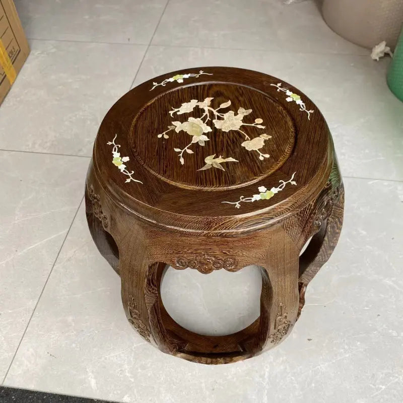 Solid Rosewood Drum Stool – Traditional Chinese Round Seat for Tea Room, Guzheng & Living Room